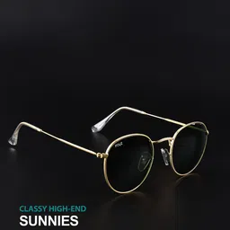 Irayz Unisex Green Lens & Gold-Toned Round Sunglasses with image 2
