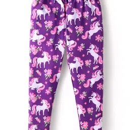 Babyhug Cotton Lycra Knit Full Length Leggings With Unicorn & Polka Dot Print Pack of 3 - Pink Violet & Purple image 2