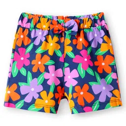Babyhug Single Jersey Knit Mid Thigh Shorts With Polka Dot & Floral Print & Bow Applique Pack of 2 - Pink & Navy Blue image 2