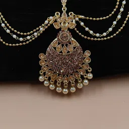 JYONA Gold-Plated Kundan Stones Studded & Pearls Beaded Matha Patti Head Jewellery-picture-38