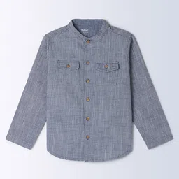 Milou Cotton Full Sleeves Self Design Bio Washed Shirt - Navy Blue image 4
