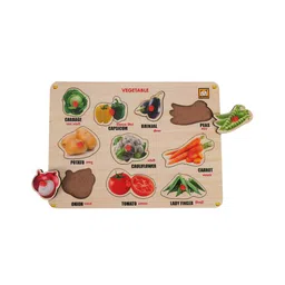 MINDMAKER Wooden Puzzle with Knobs Educational and Learning Toy for Kids Fruits Vegetables  Animals - 3 pieces image 4