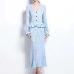 JC Collection V-Neck Long Sleeves Striped Peplum Maxi Dress With Ruffles details image 5