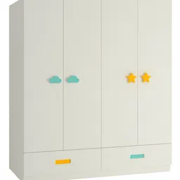 Adona Palencia 4 Door Kids Wardrobe with 4 Drawers Cloud and Star Handles - White Blue Yellow image 5