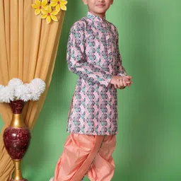 HUMAN CHOICE Boys Multi Dupion Silk Embroidered Kurta & Dhoti Pants image 4