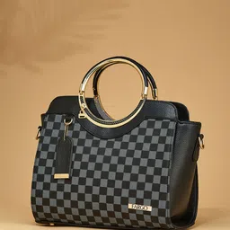 FARGO Checked PU Structured Handheld Bag with Cut Work image 2