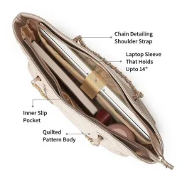 Fastrack CL7 Taupe Quilted Large Laptop Tote Handbag image 3