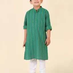 Fabindia Kids Green Striped Full Sleeves Kurta-picture-37