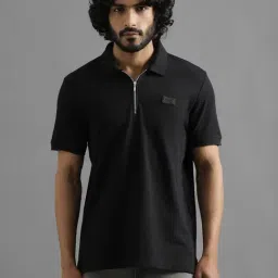 Royal Enfield Black Regular Fit Textured Polo T-Shirt-image-56