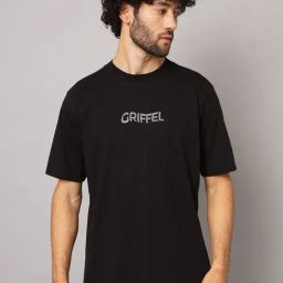 GRIFFEL Black Loose Fit Printed Crew T-Shirt-picture-15