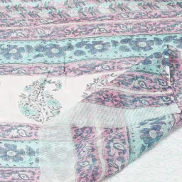 Unnati Silks Green Floral Print Saree With Unstitched Blouse image 3