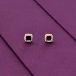 Kai Jewel Sterling Silver Minimalistic Black Diamond Bezels Rose Gold Earrings-image-26