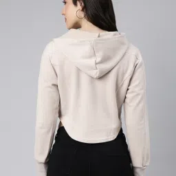 showoffff SHOWOFF Beige Relaxed Fit Crop Hoodie image 3