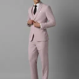 louis philippe Men Pink Slim Fit Check Formal Three Piece Suit image 3