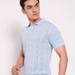 Peregrine By Pantaloons Blue Cotton Slim Fit Printed Polo T-Shirt image 3