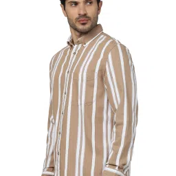 celio celio* Brown Regular Fit Striped Cotton Shirt image 3