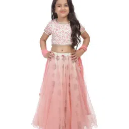 BIBA Girls Off White & Pink Cotton Floral Print Lehenga & Choli With Dupatta-image-56