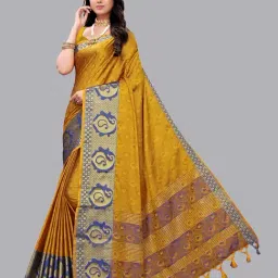 Satrani Mustard Yellow Paisley Saree With Unstitched Blouse Piece-image-88