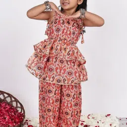Neudis Girls Red And Navy Floral Print Kurta Set-picture-31