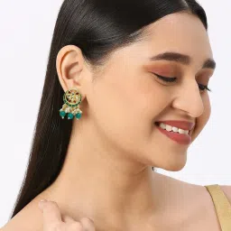 OOMPH Combo of 2 Green & Pink Meenakari Ethnic Stud Earrings For Women image 3
