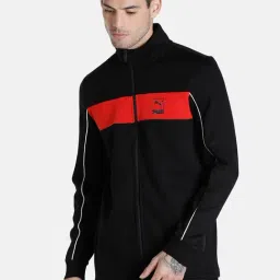 Puma one8 Black Cotton Slim Fit Striped Jacket-image-72