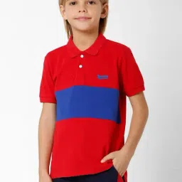 Gas Kids Red & Blue Cotton Color Block Polo T-Shirt-image-66
