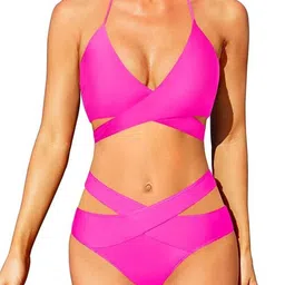 Bartus Halter-Neck Criss-Cross Swim Bikini Set With Wrap Details-picture-27
