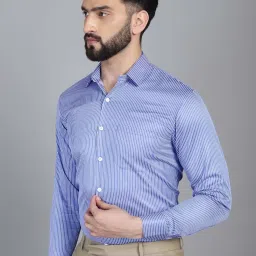 Indian Needle Blue Regular Fit Striped Cotton Shirt image 3