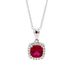 Ornate Jewels 92.5 Sterling Silver Cushion Cut Red Ruby American Diamond Halo Pendant with Chain image 3