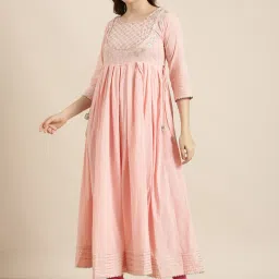 showoffff SHOWOFF Light Pink Embellished Anarkali Kurta With Dupatta image 3