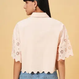 People by Pantaloons Pink Cotton Self Pattern Shirt image 2