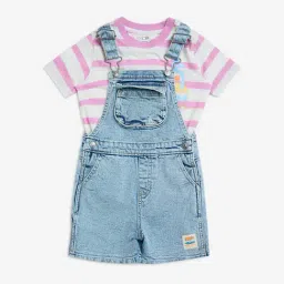 HOP Kids by Westside Light Blue Denim Dungaree with Top Set-picture-16