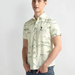 U.S. Polo Assn. Ivory Cotton Slim Fit Printed Shirt image 3