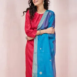 Fabindia Teal Blue Woven Pattern Dupatta image 3