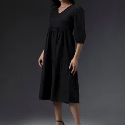 High Star Black Cotton Regular Fit Midi Dress image 3