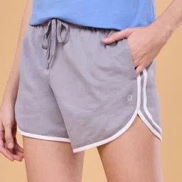 Enamor Grey Cotton Striped Lounge Shorts image 3