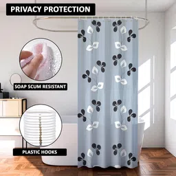 Kuber Industries Grey & Black Printed Waterproof Shower Curtains image 2