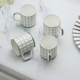 Troveas Green & White Ceramic Joy Tea Mugs (0.17 L) - Set of 4-picture-40