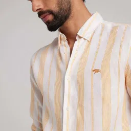 ANDAMEN Orange Regular Fit Striped Linen Shirt image 3