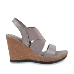 Catwalk Women's Grey Cross Strap Wedges-image-1