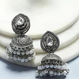 Biba White Brass Jhumka Earrings for Women-picture-18