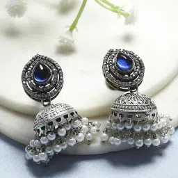Biba Navy Brass Jhumka Earrings for Women-image-57