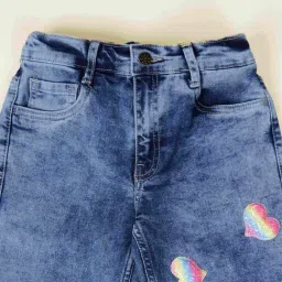 Kiddopanti Girls Light Rag Wash Blue Denim Applique Regular Fit Jeans image 3