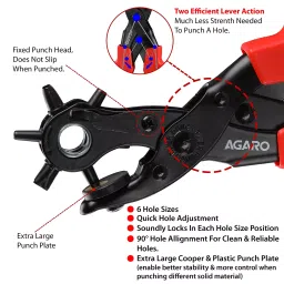 Agaro Revolving Leather Punch Pliers or Punching Machine with 6 Hole Sizes for Leather Belts image 4