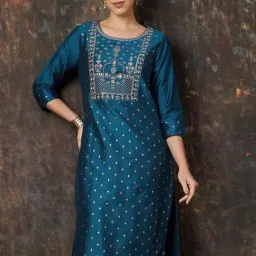 Melange by Lifestyle Blue Embroidered Straight Kurta-image-87