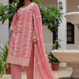 DWIZA ENTERPRISE Women Ethnic Motifs Embroidered Kurta with Palazzos & Dupatta image 2