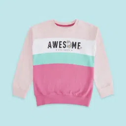 Pantaloons Junior Pink & Blue Cotton Color Block Full Sleeves Sweatshirt-picture-31