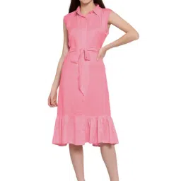 PATRORNA Pink Regular Fit Shirt Dress-image-3