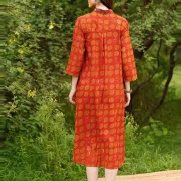 Jaypore Red Dabu Print Straight Fit Dress image 2