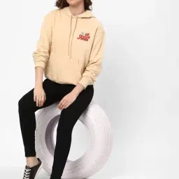 R&B Beige Regular Fit Cotton Graphic Print Hoodie image 4